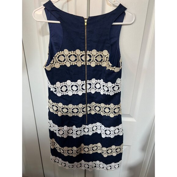 Lilly Pulitzer Navy & White Dress With Gold Embroidered Stripes Size 6 - Picture 4 of 13